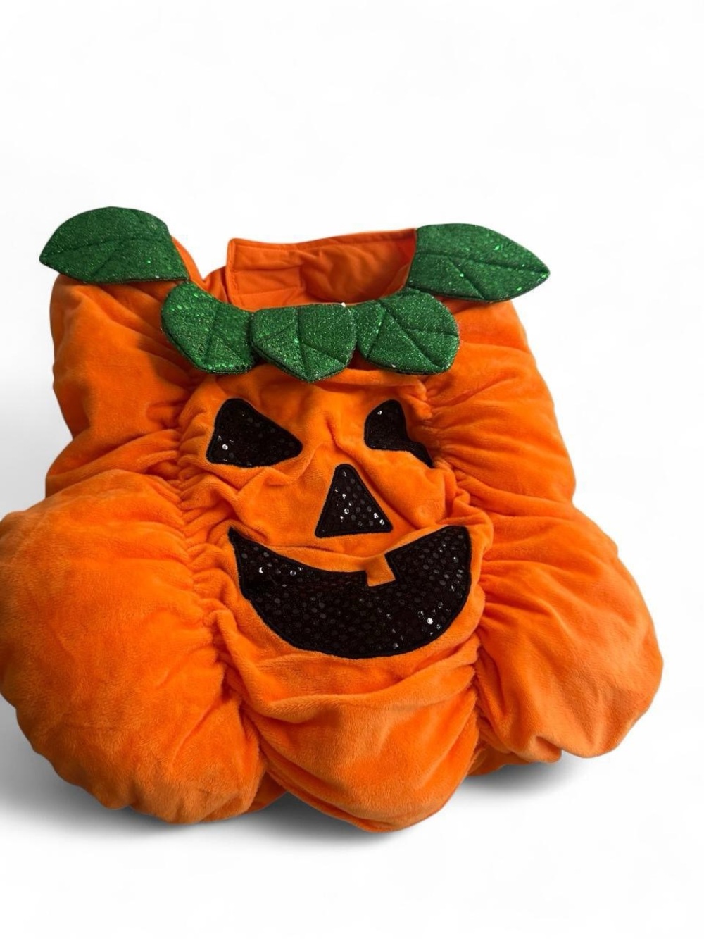 Pumpkin Jack-O'-Lantern Dog Costume - Orange with Green Leaf Collar
